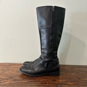 Aldo Black Leather High Knee Side Zip Buckle Detail Boots #1375
